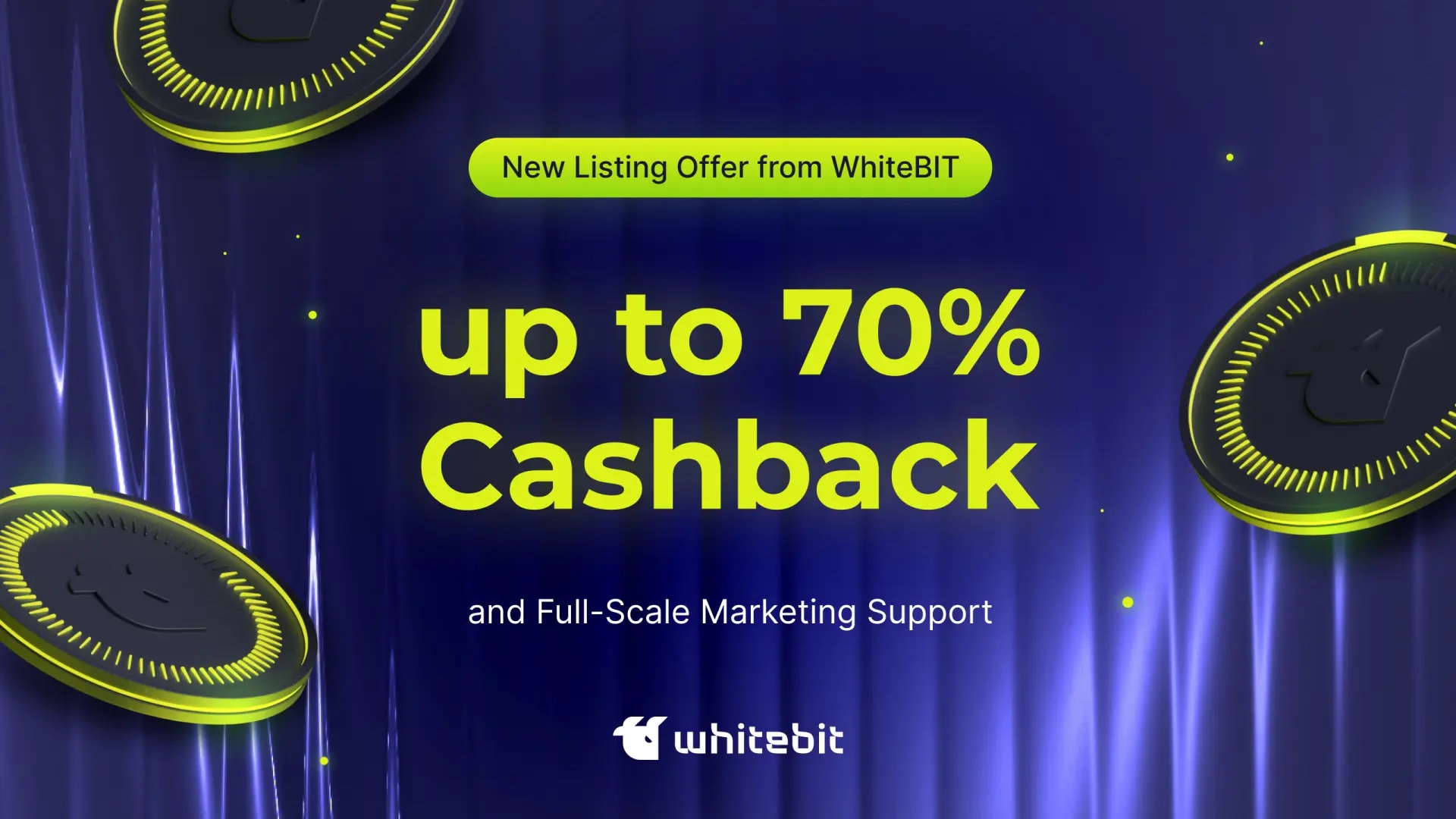 New Listing Offer from WhiteBIT: up to 70% Cashback and Full-Scale Marketing Support