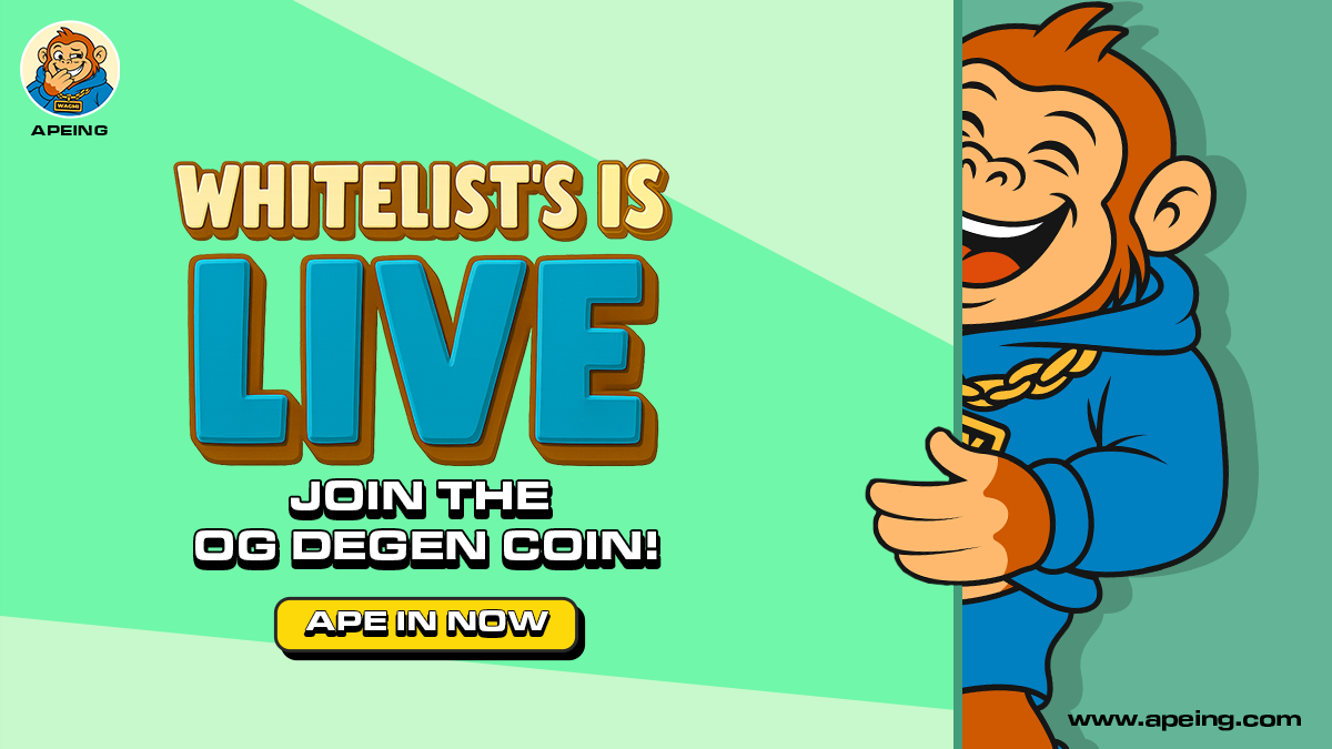 Bearish Market Energy Is Fueling the Degen Uprising, Apeing’s Best Meme Coin Whitelist Becomes the Next Big Crypto Signal