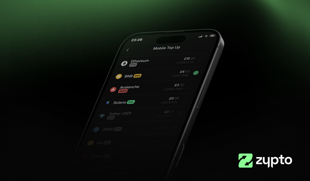 Mobile Top Up With Crypto in Zypto App