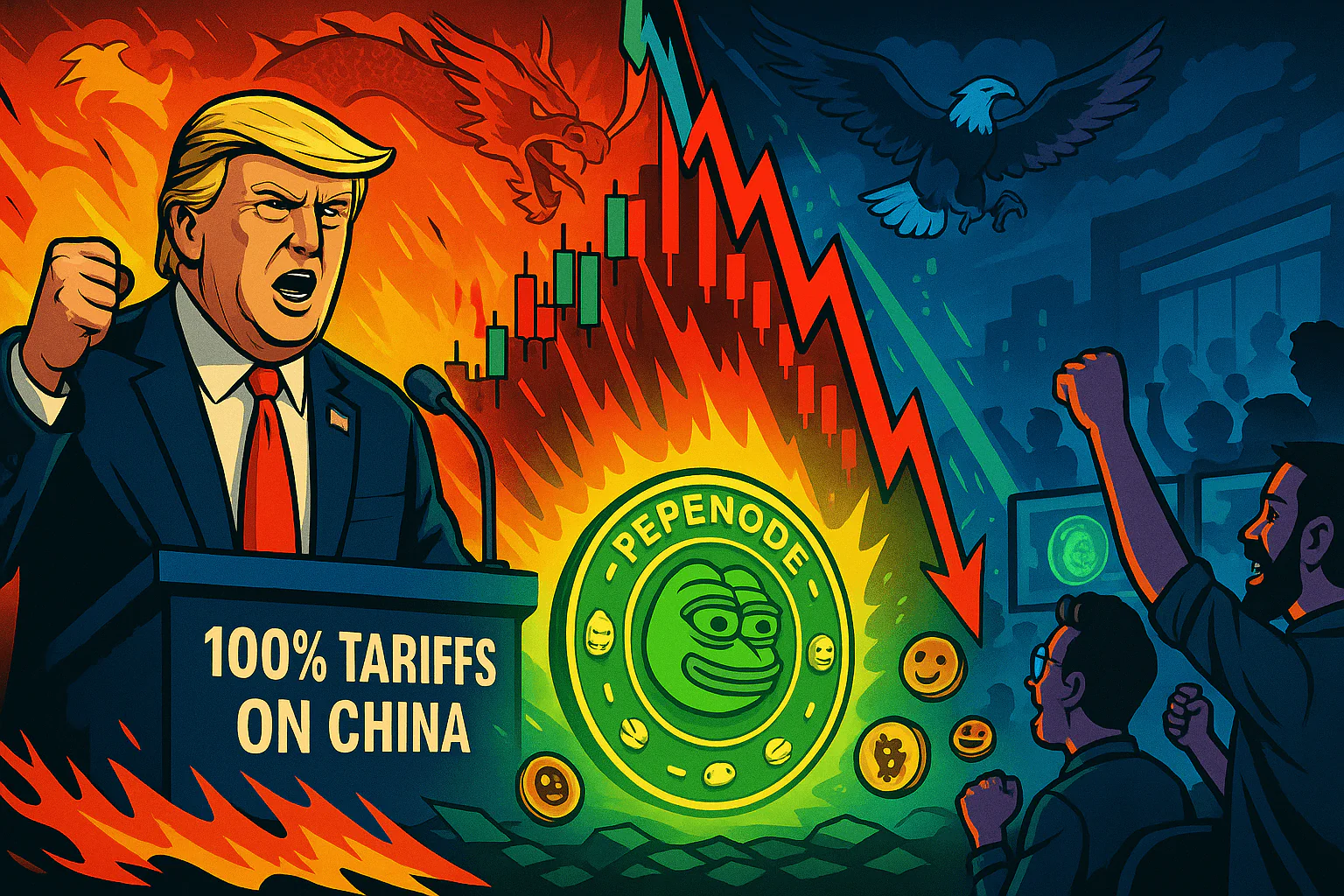 Trade War 2.0: Trump’s Tariff Move Wipes Out Bitcoin Gains — $PEPENODE Rallies in Rebellion