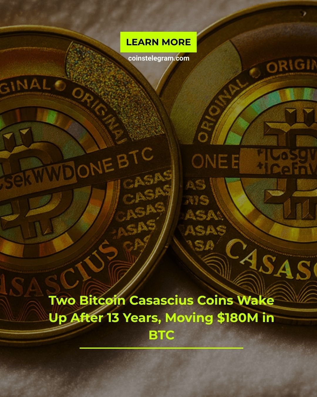 Two Bitcoin Casascius Coins Wake Up After 13 Years, Moving $180M in BTC
