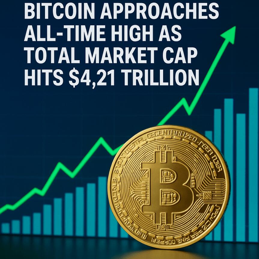 Bitcoin Approaches All-Time High as Total Market Cap Hits $4.21 Trillion