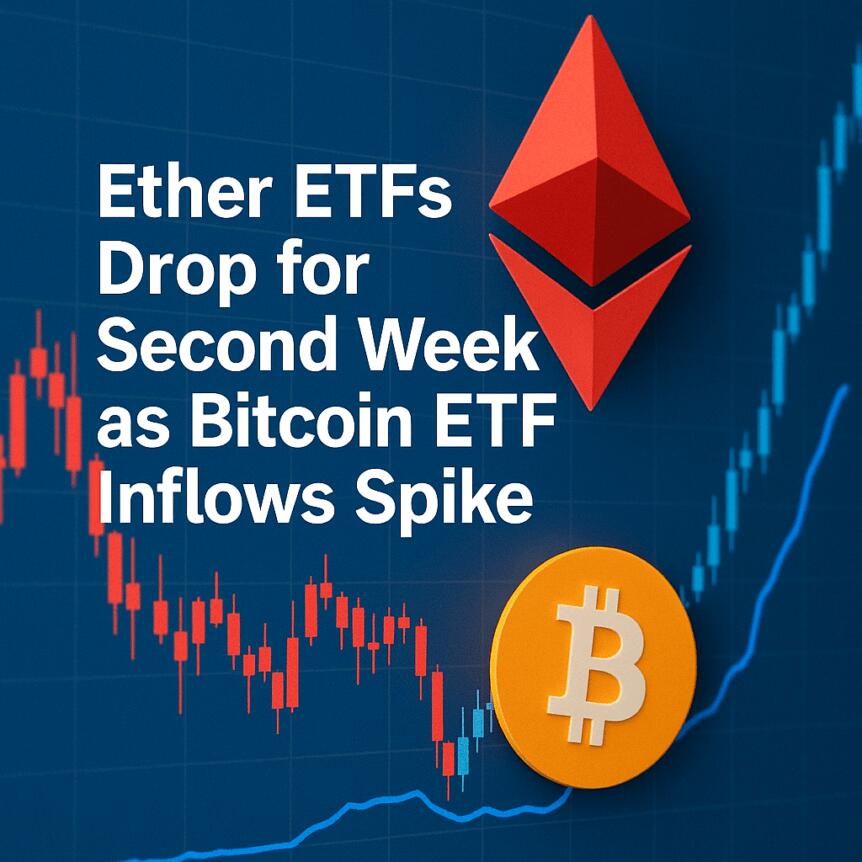 Ether ETFs Drop for Second Week as Bitcoin ETF Inflows Spike
