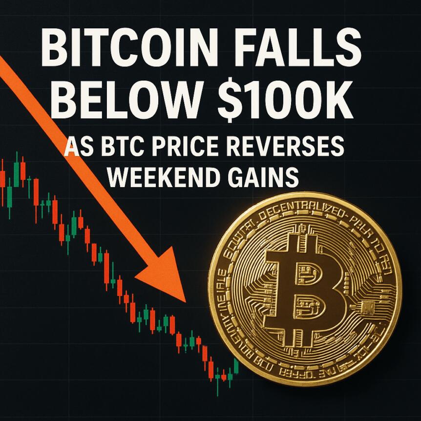 Bitcoin Falls Below $100K as BTC Price Reverses Weekend Gains